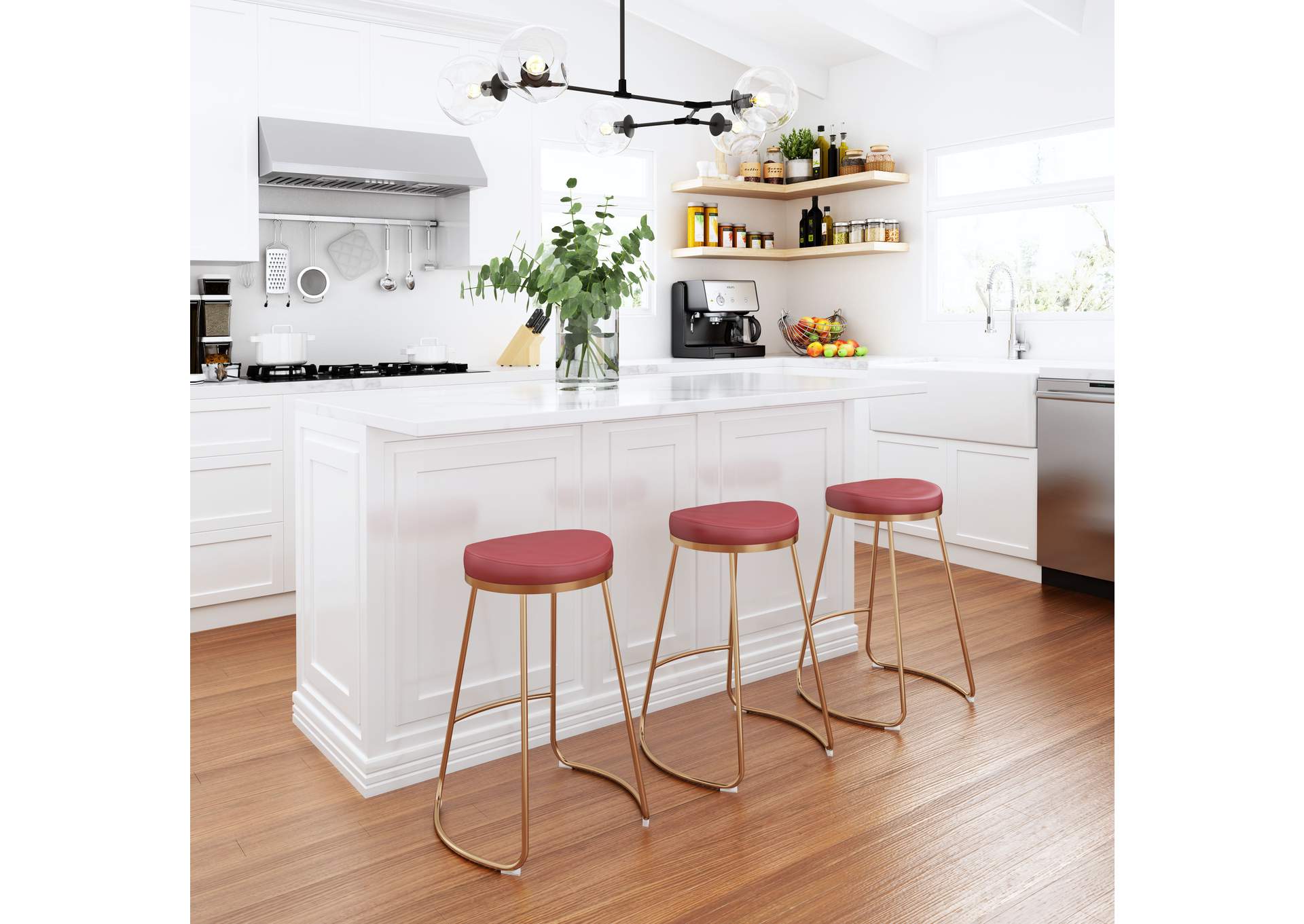 Bree Counter Stool (Set Of 2) Burgundy & Gold image 3