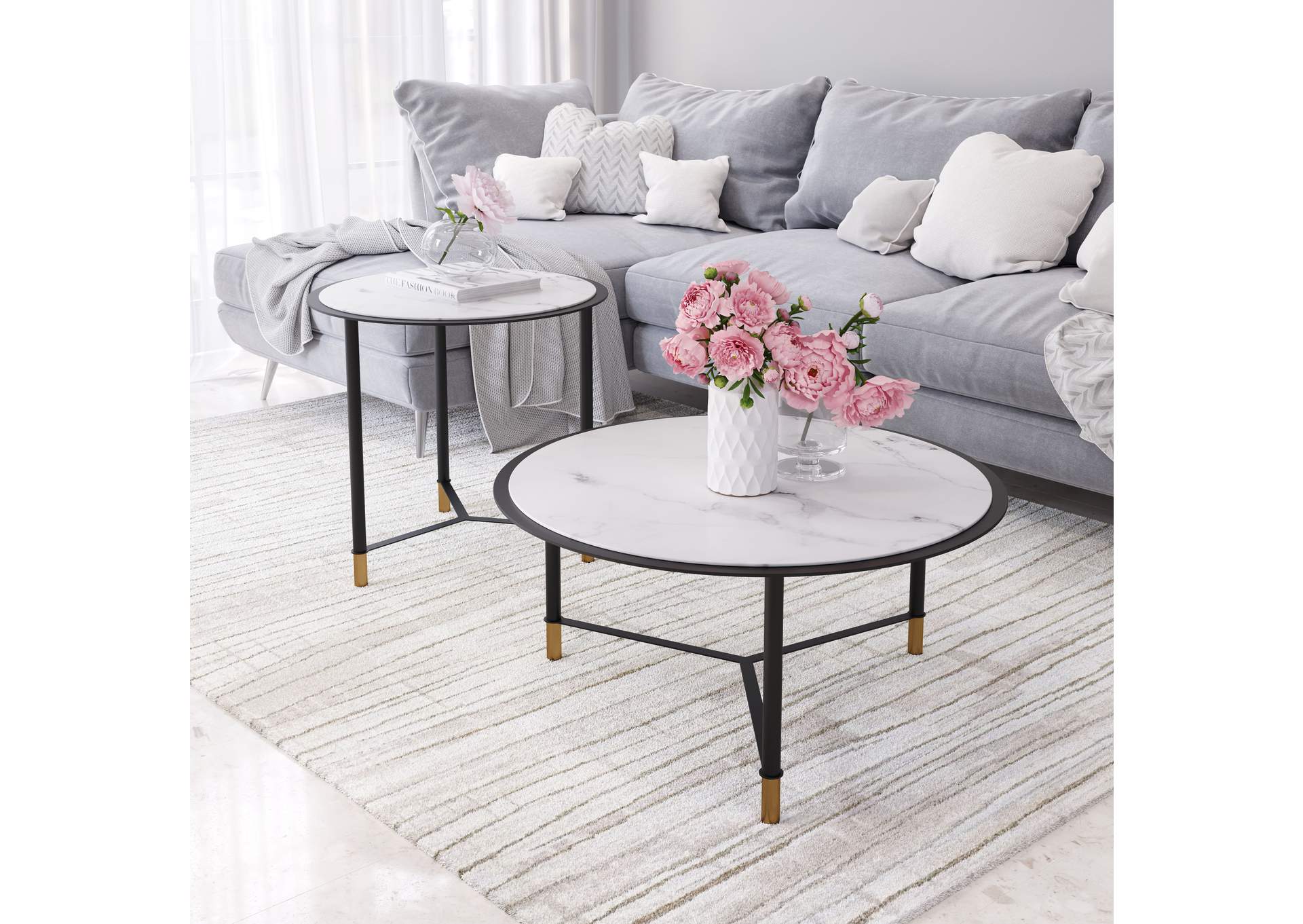 Davis Coffee Table Set (2-Piece) White & Black image 1