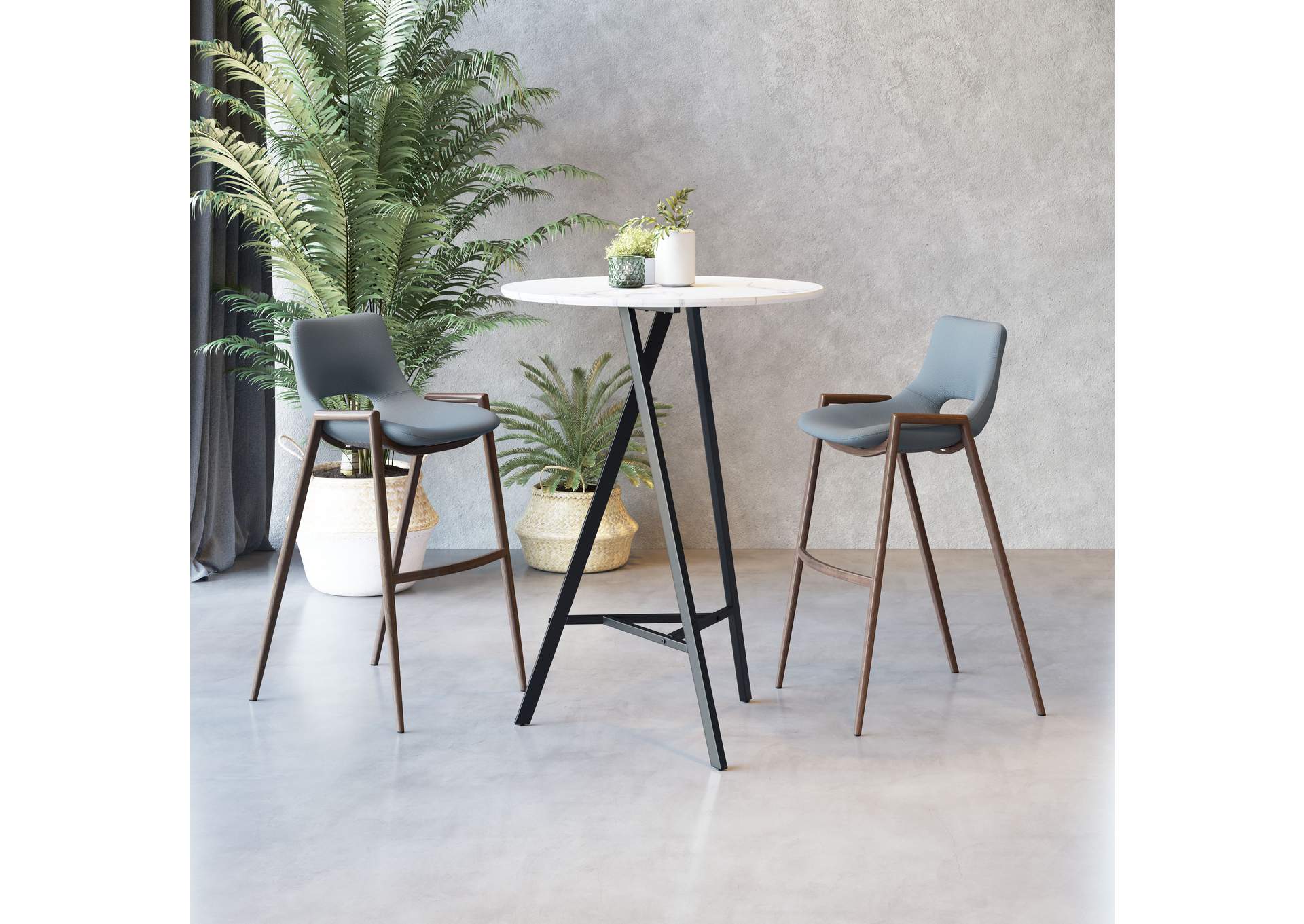 Desi Barstool (Set Of 2) Azure Gray & Walnut image 3