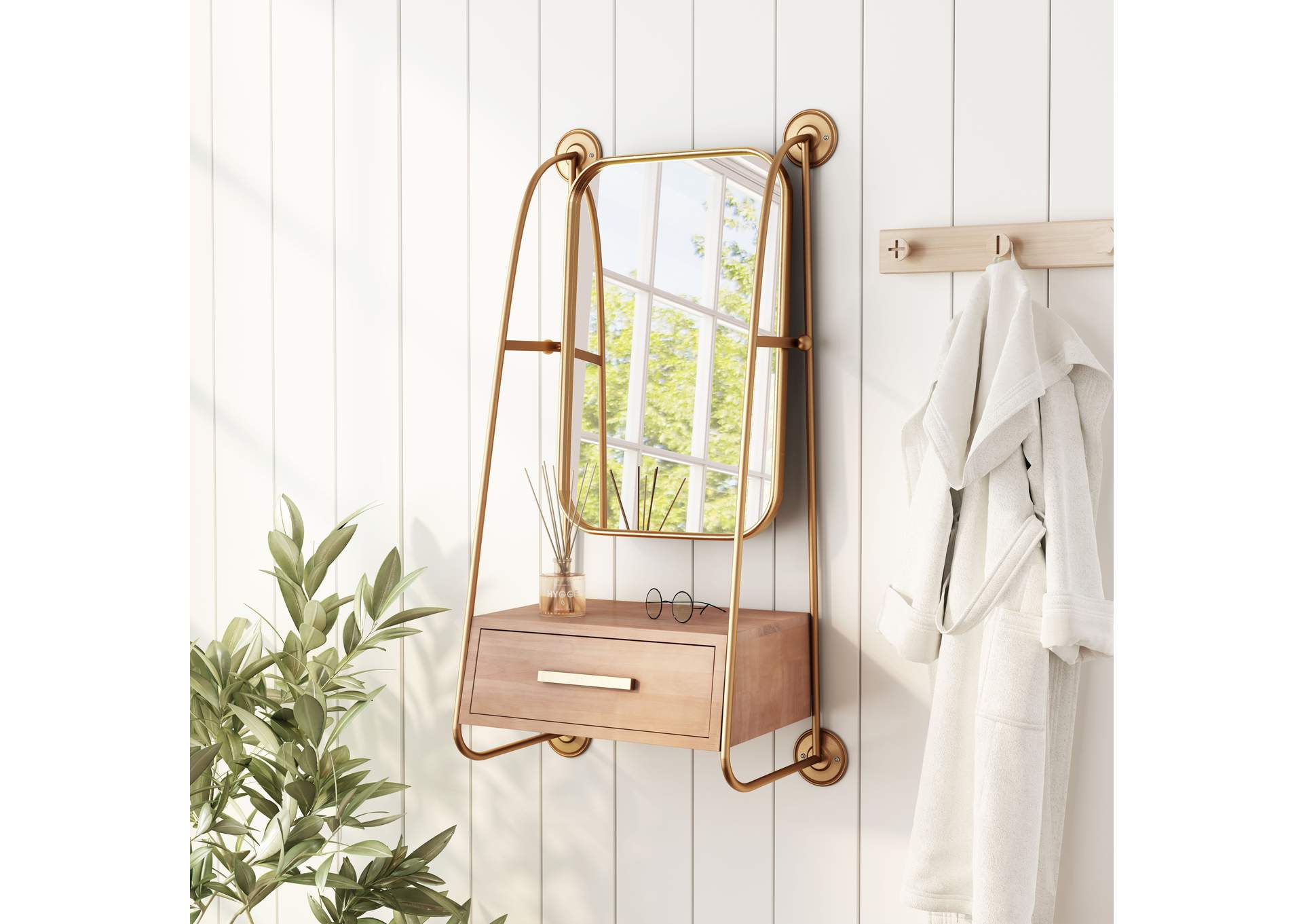 Peralta Mirror Shelf Brass & Brown
