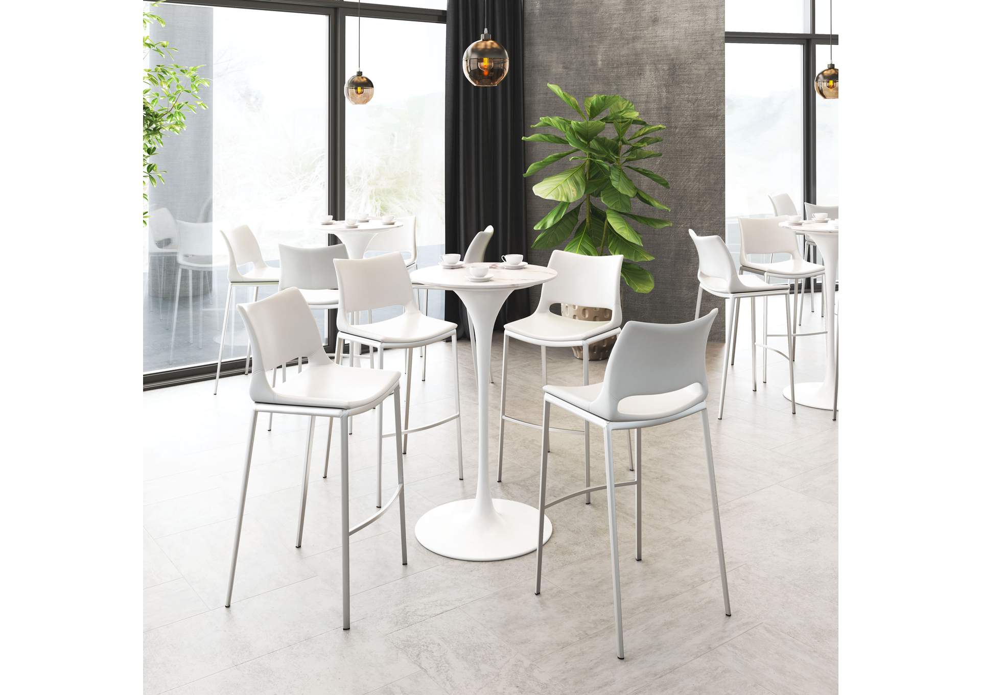 Ace Barstool (Set Of 2) White & Silver image 1