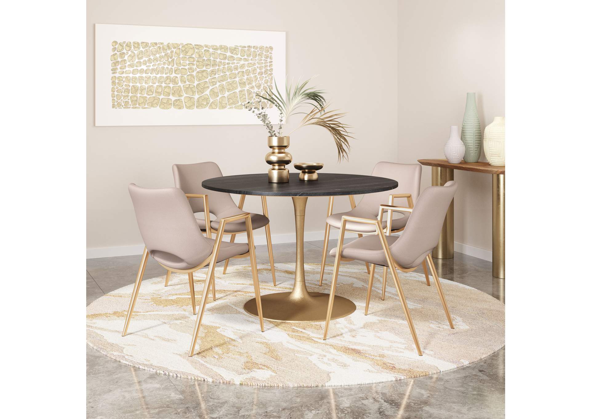 Desi Dining Chair (Set Of 2) Beige & Gold image 3