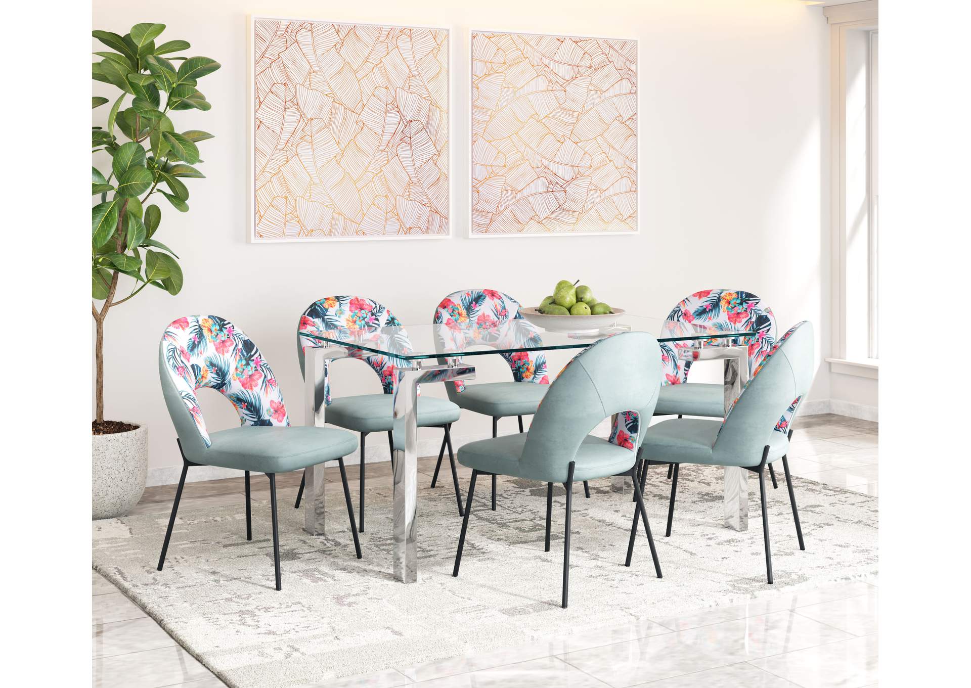 Bethpage Dining Chair (Set Of 2) Multicolor Print & Green image 3