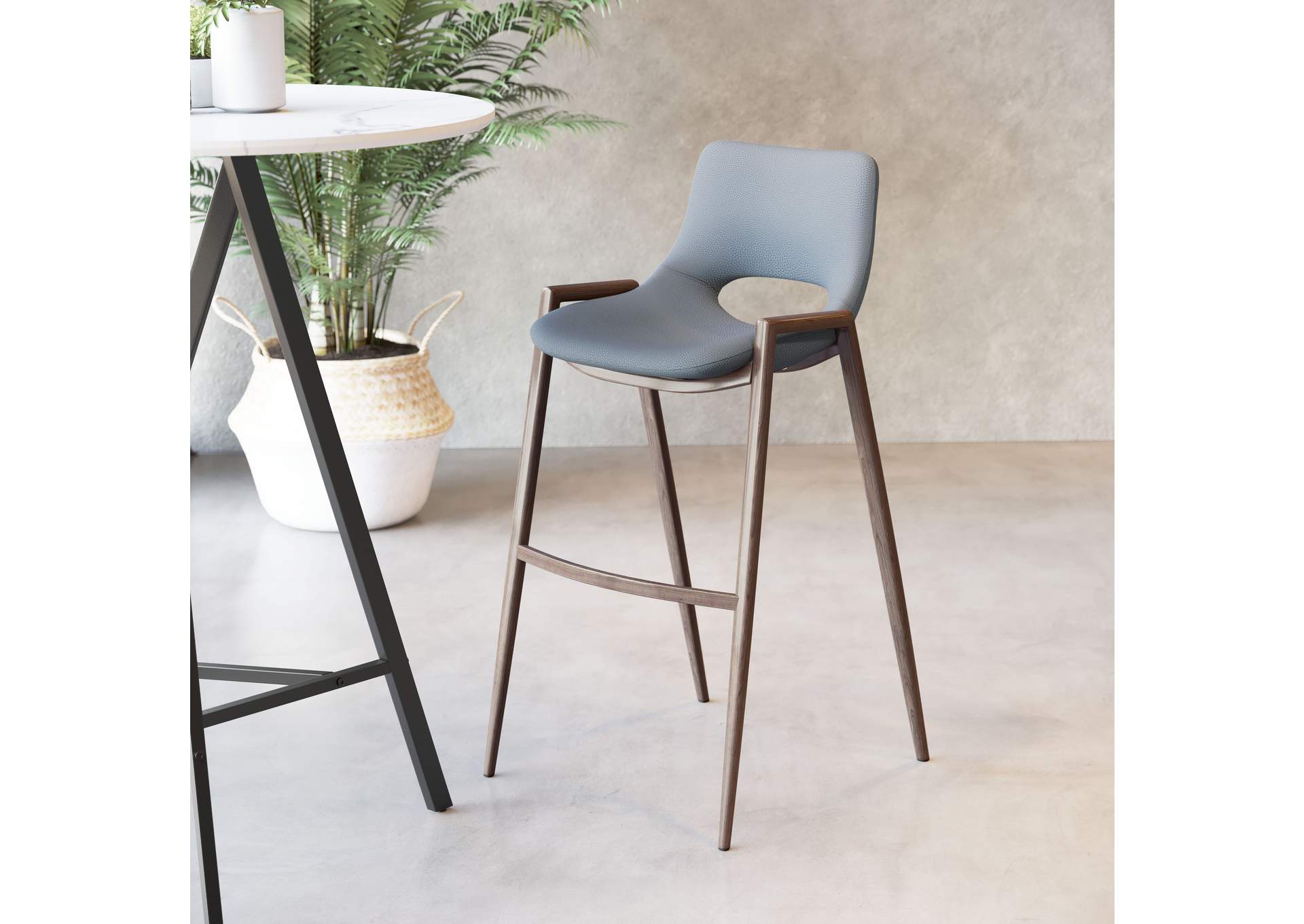 Desi Barstool (Set Of 2) Azure Gray & Walnut image 1