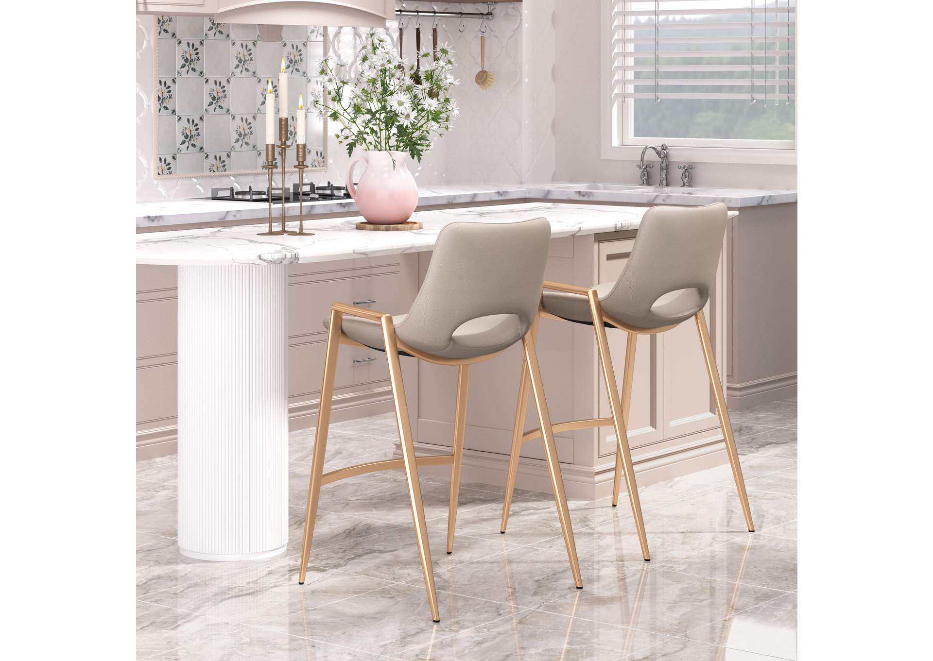 Desi Counter Stool (Set Of 2) Beige & Gold image 3