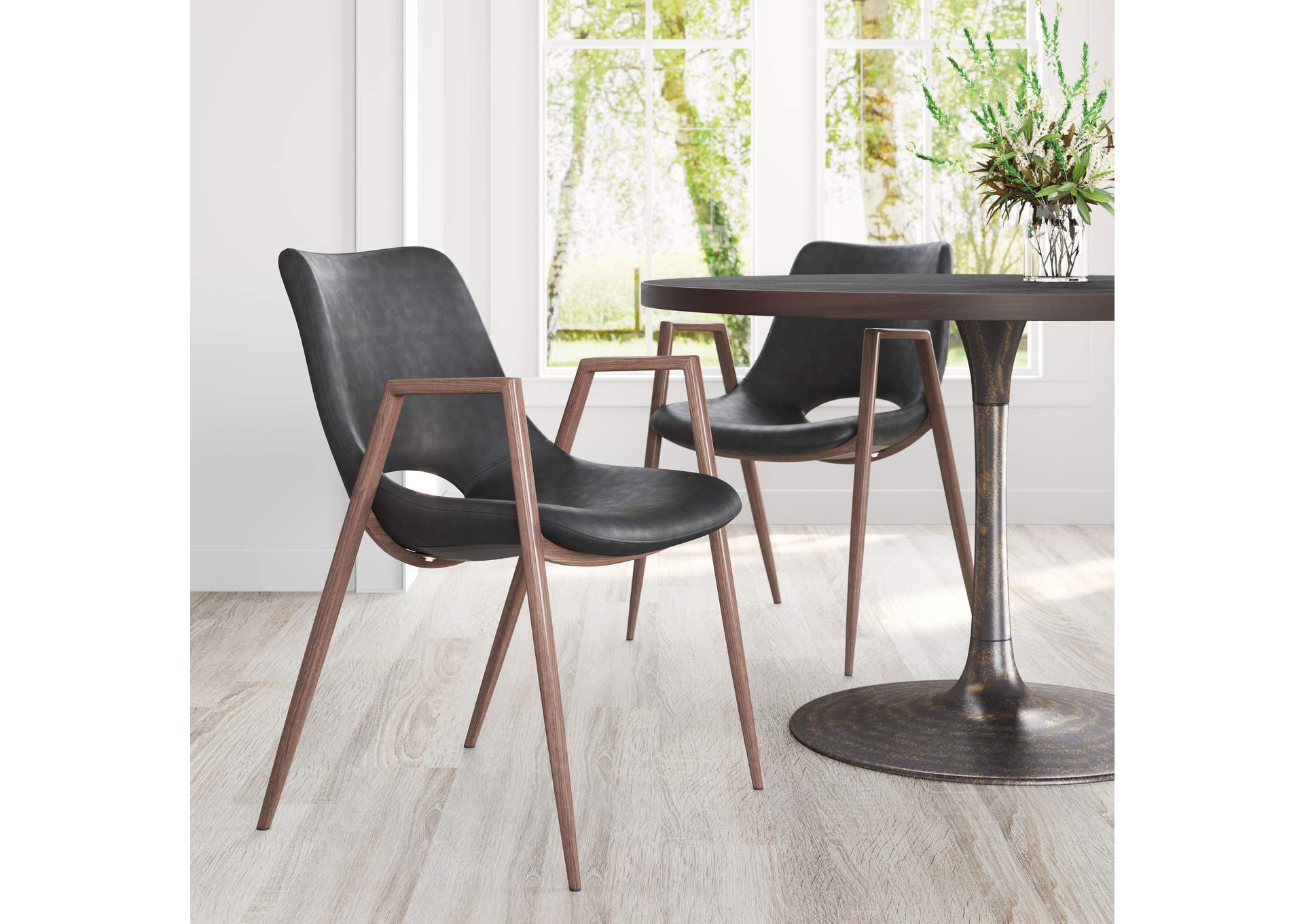 Desi Dining Chair (Set Of 2) Black & Walnut image 1